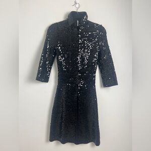 IISLI New York Black Fully Sequined Collared Jacket Dress Size 2 Chic Formal